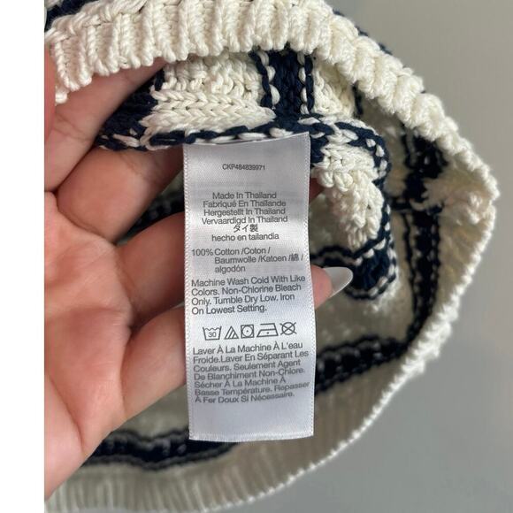 Madewell Crochet-Knit Crewneck Sweater Tank In Bright Ivory Navy Size Small - Picture 5 of 6